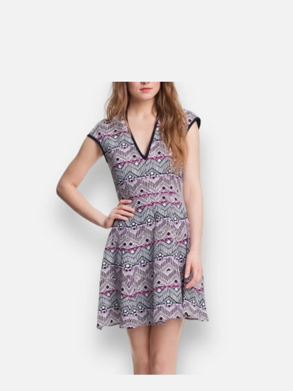 Nanette Lepore Patterned V-Neck Fit & Flare Dress
